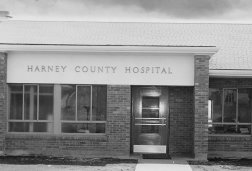 Exterior view of the entrance to old Harney County Hospital, circa 1950s