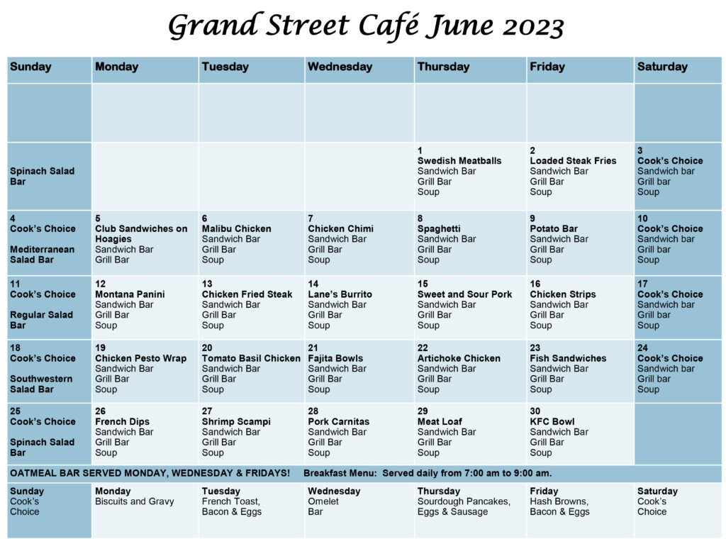 Grand Street Cafe Menu - Harney District Hospital