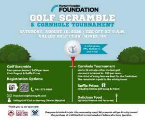 A flyer for the Golf Scramble & Cornhole Tournament, which contains all of the information that can be found in the article.